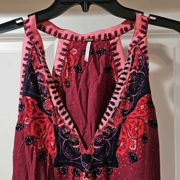 Free People Steal The Sun Halter Mini Dress Ruffle Hem Cutout Swingy Red Md NWT - Picture 6 of 16